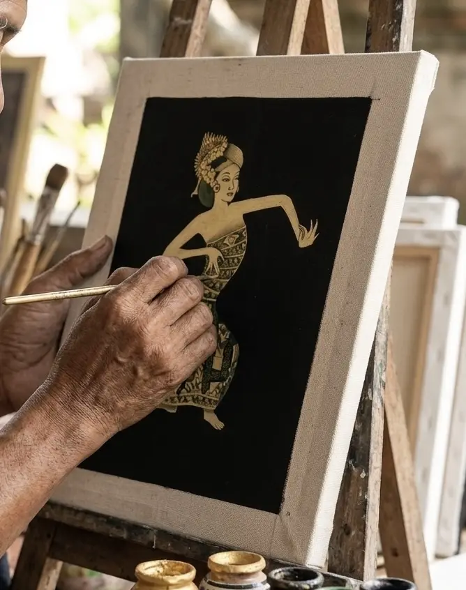 A detailed custom Bali wedding painting meticulously created by a master artisan