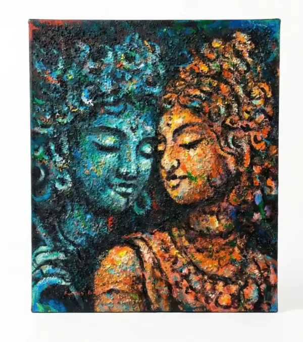 Radha Krishna relief on sand painting