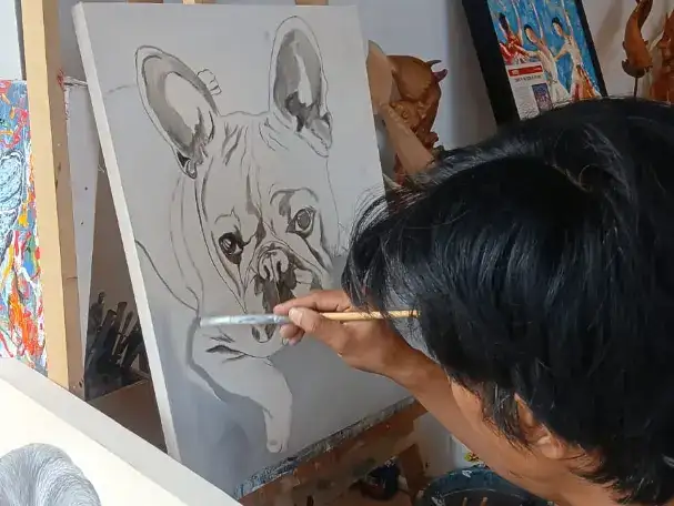 Alzen painting at the premier animal realism art gallery in Bali