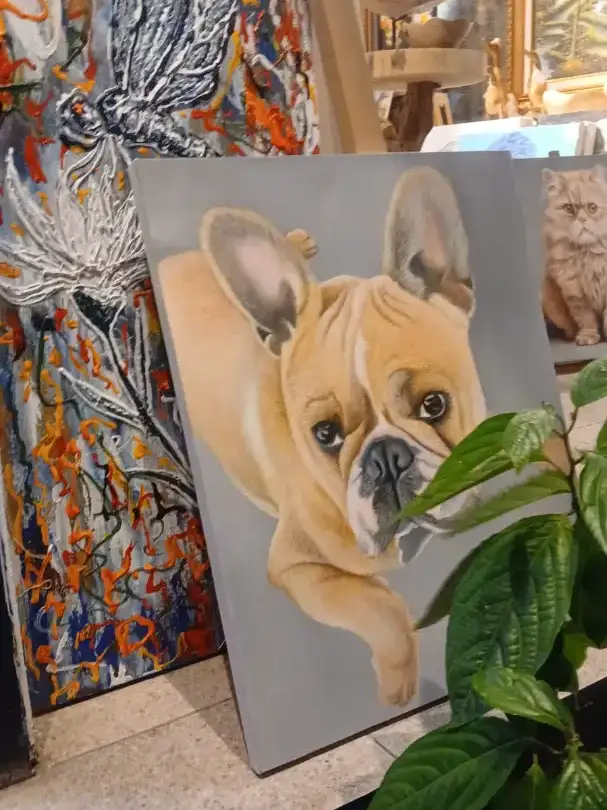 Finished animal realism painting displayed at Arts of Bali gallery