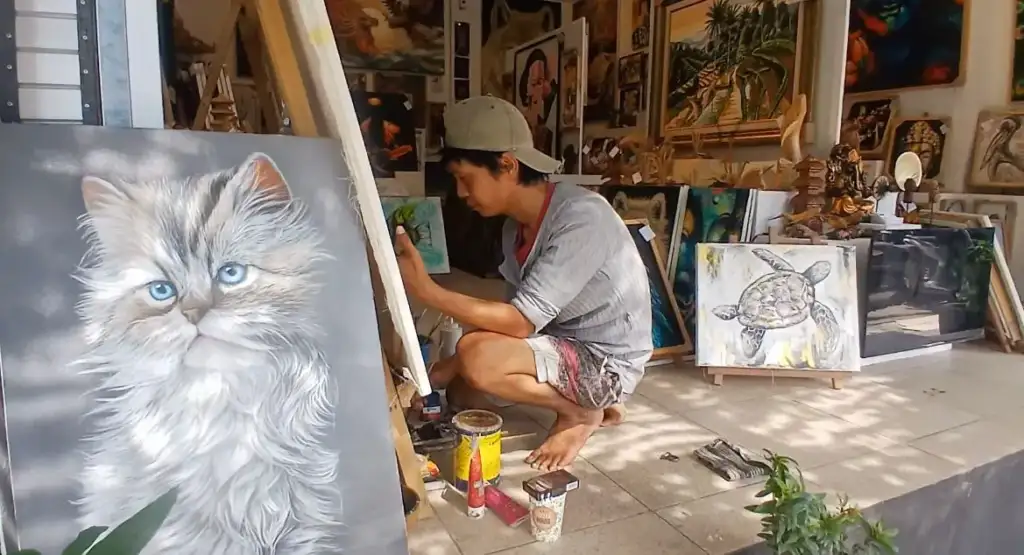 Art gallery in Bali featuring animal realism paintings at Arts of Bali Seminyak