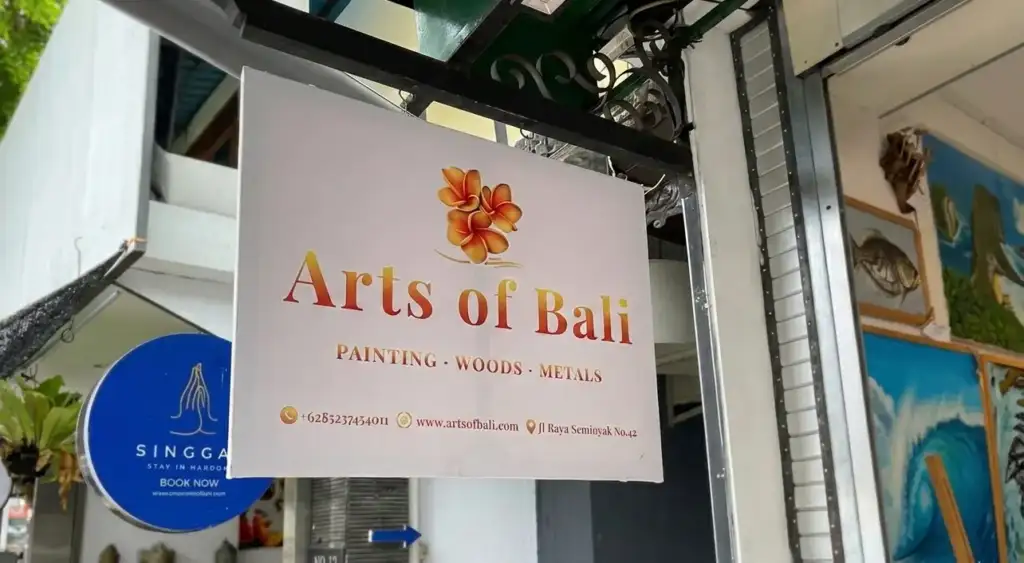 Commissioned Textured Realism Paintings in Bali - Arts of Bali Official signage of Arts of Bali gallery in Seminyak, specializing in custom textured realism art.