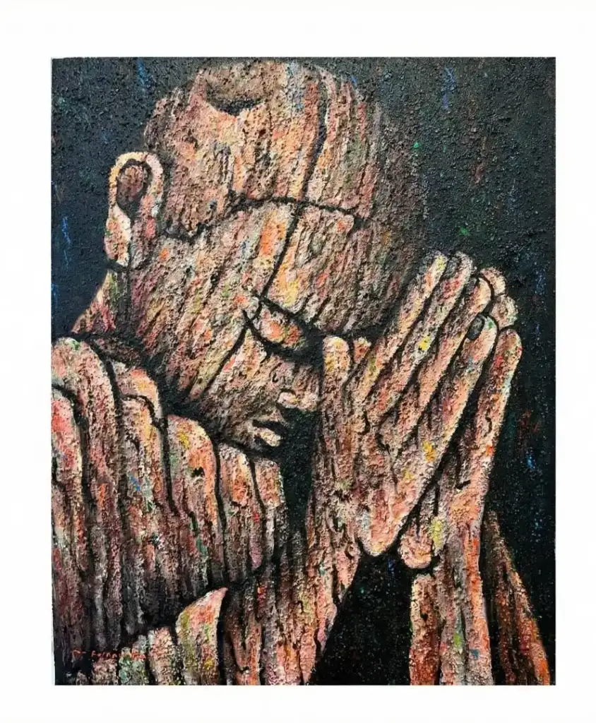 Commissioned Textured Realism Paintings in Bali - Arts of Bali Close-up detail of layered sculptural paint texture on a realism artwork by Arts of Bali.