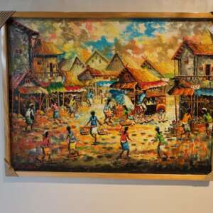 Vibrant Traditional Market on Pallet Painting