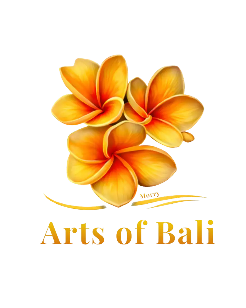 Arts of Bali official logo Arts of Bali gallery official logo, an orange and gold frangipani above the name, registered trademark