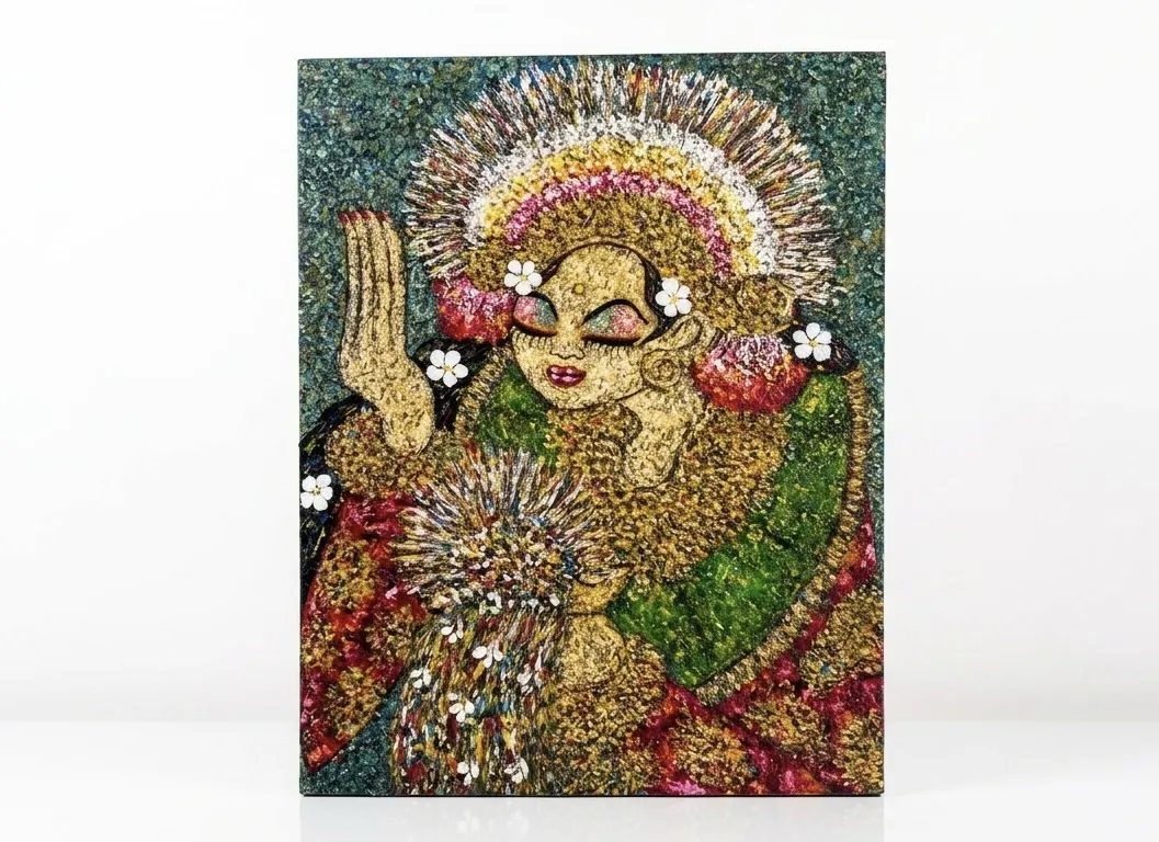 Single Balinese dancer portrait, authentic Balinese dancer painting, Arts of Bali Seminyak