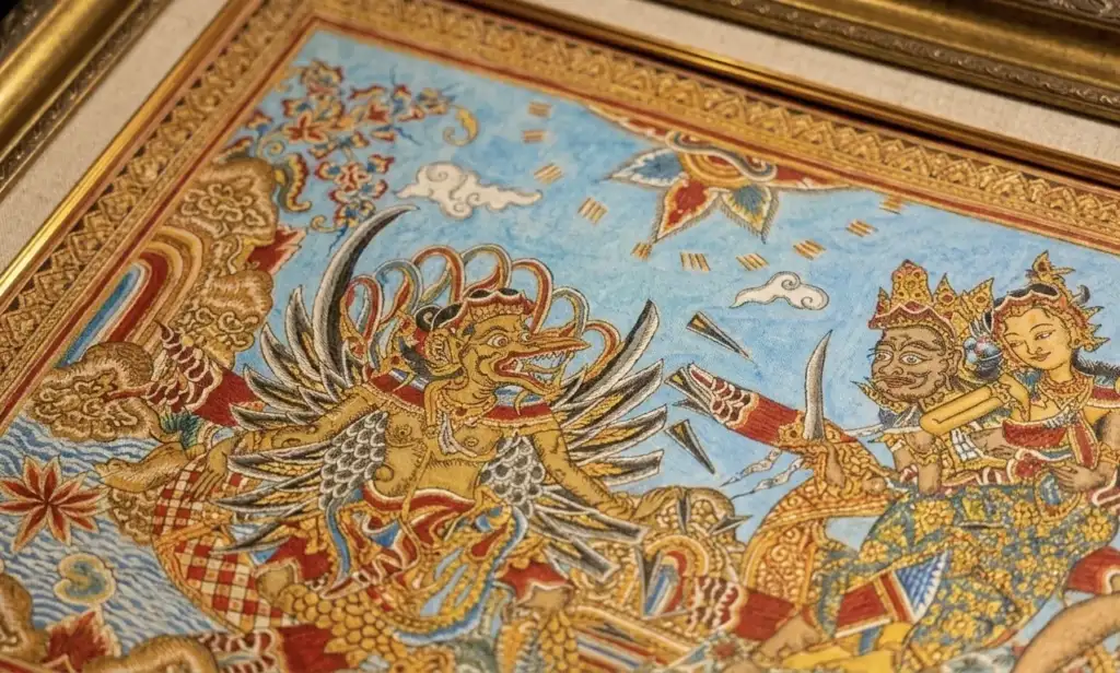 Kamasan Painting Bali: The Ancient Art of Klungkung That Has Survived 1,000 Years - Arts of Bali kamasan-painting-bali-detail-close-up-garuda-ramayana-wayang-motif