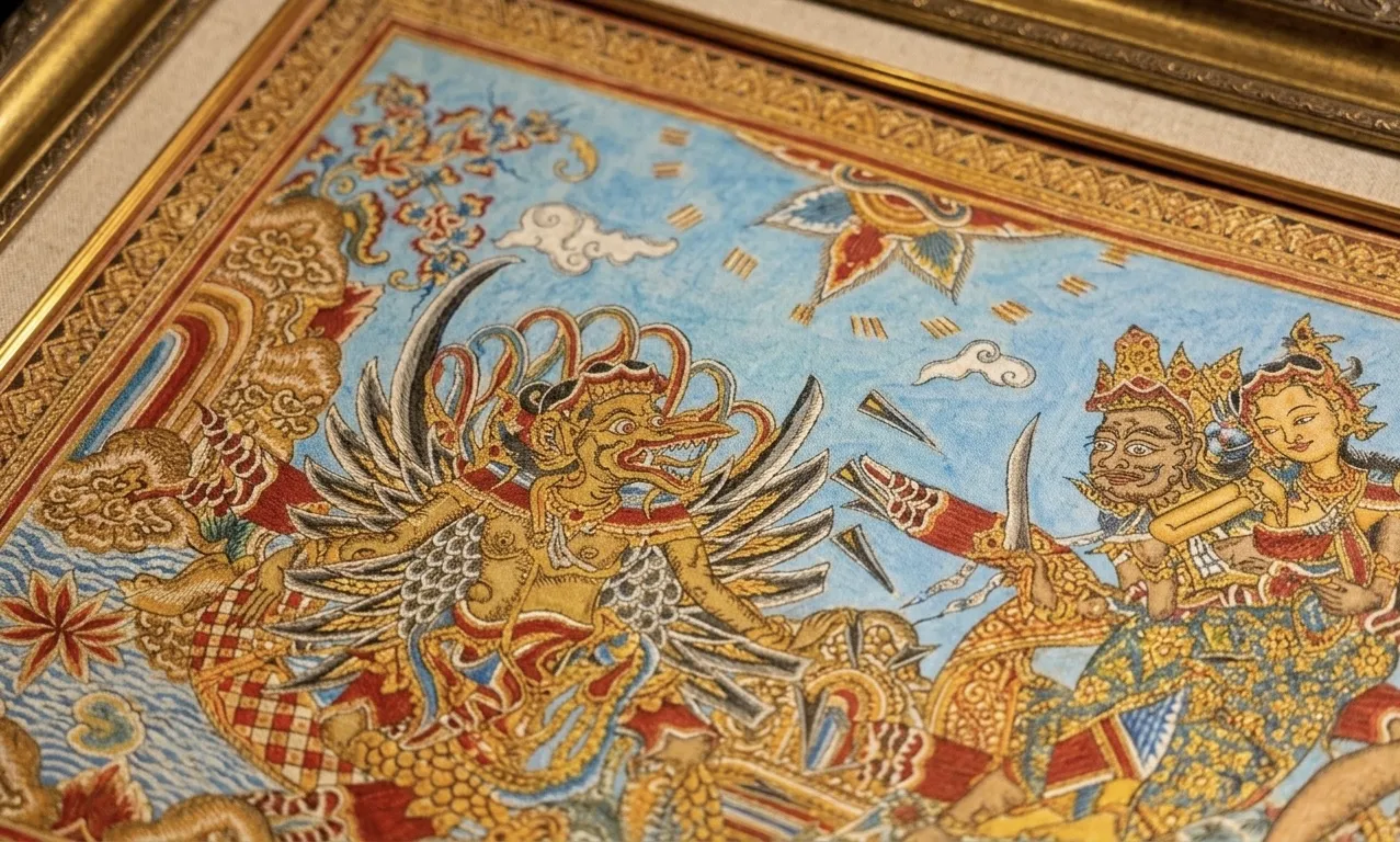 Kamasan Painting Bali — Detail Close Up Garuda Ramayana Wayang Motif kamasan-painting-bali-detail-close-up-garuda-ramayana-wayang-motif