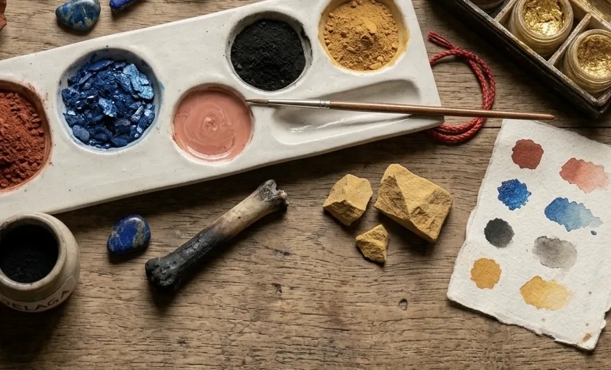 Kamasan Painting Bali — Natural Pigments Mineral Ochre Bone Indigo Traditional Materials kamasan-painting-bali-natural-pigments-mineral-ochre-bone-indigo-traditional