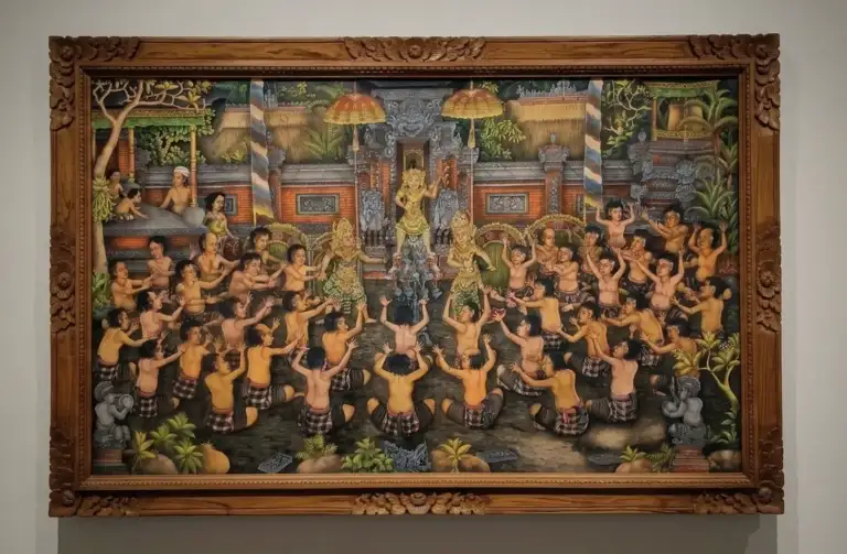 ubud painting bali kecak dance ramayana scene original traditional balinese painting for sale