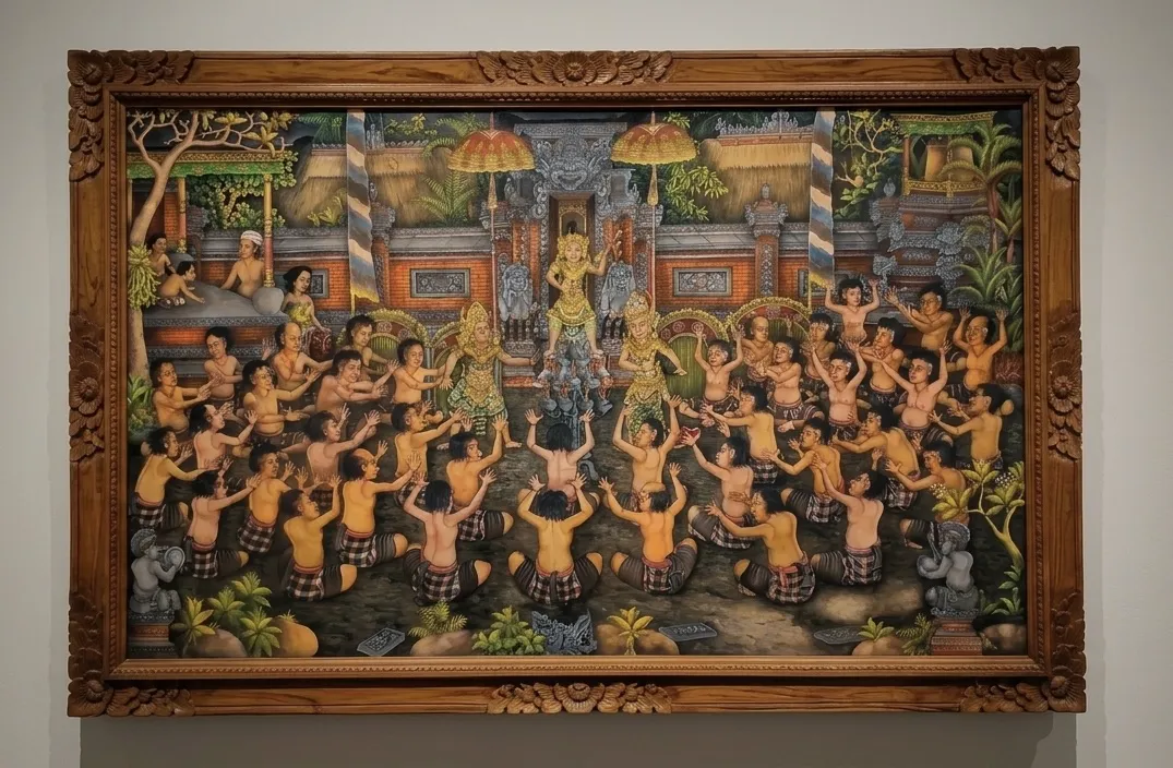 ubud painting bali kecak dance ramayana scene original traditional balinese painting for sale