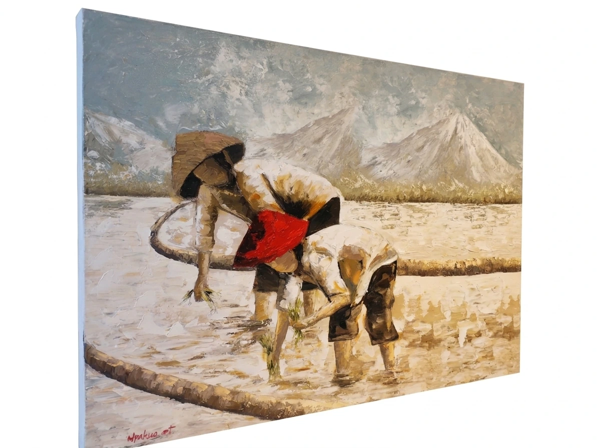 Farmer's Planting Rice Painting - Arts of Bali Farmer's Planting Rice Painting - Image 2