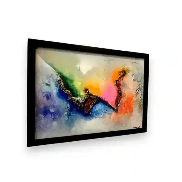 Nebula Burst Abstract Painting — angled view of original abstract pink nebula burst painting, Arts of Bali gallery Seminyak