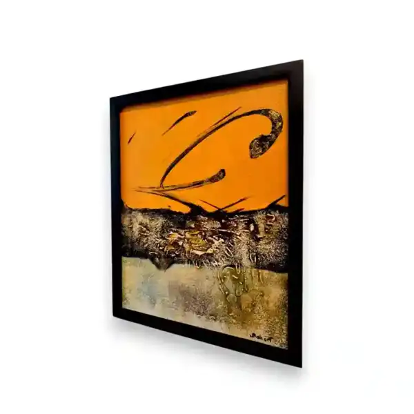 Urban Rhythm Painting — angled view of original abstract gold urban composition, Arts of Bali gallery Seminyak