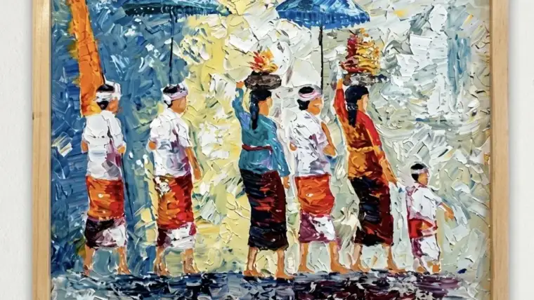 Bali Temple Ceremony Painting: Sacred Rituals on Canvas