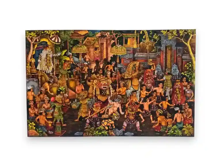 Calon Arang: The Witch of Girah Behind Bali's Rangda and the Calonarang Dance - Arts of Bali Calonarang: The Cosmic Balance of Bali — full canvas view of original Balinese mythological painting, Arts of Bali gallery