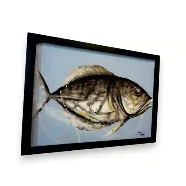 Deep Sea Shimmer Painting — angled view of original Balinese tropical fish ocean painting, Arts of Bali gallery Seminyak