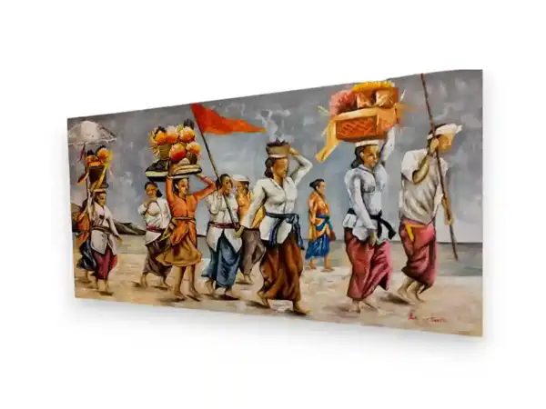 Traditional Balinese Ritual Procession Painting - Image 2
