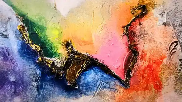 Nebula Burst Abstract Painting — original abstract painting with pink nebula explosion, Arts of Bali gallery Seminyak