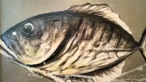 Oceanic Silver Painting — original Balinese ocean painting with silver fish shoal, Arts of Bali gallery Seminyak