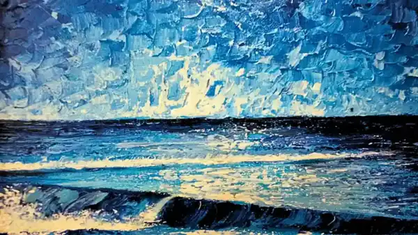 Deep Horizon Blue Wave Painting - Image 3