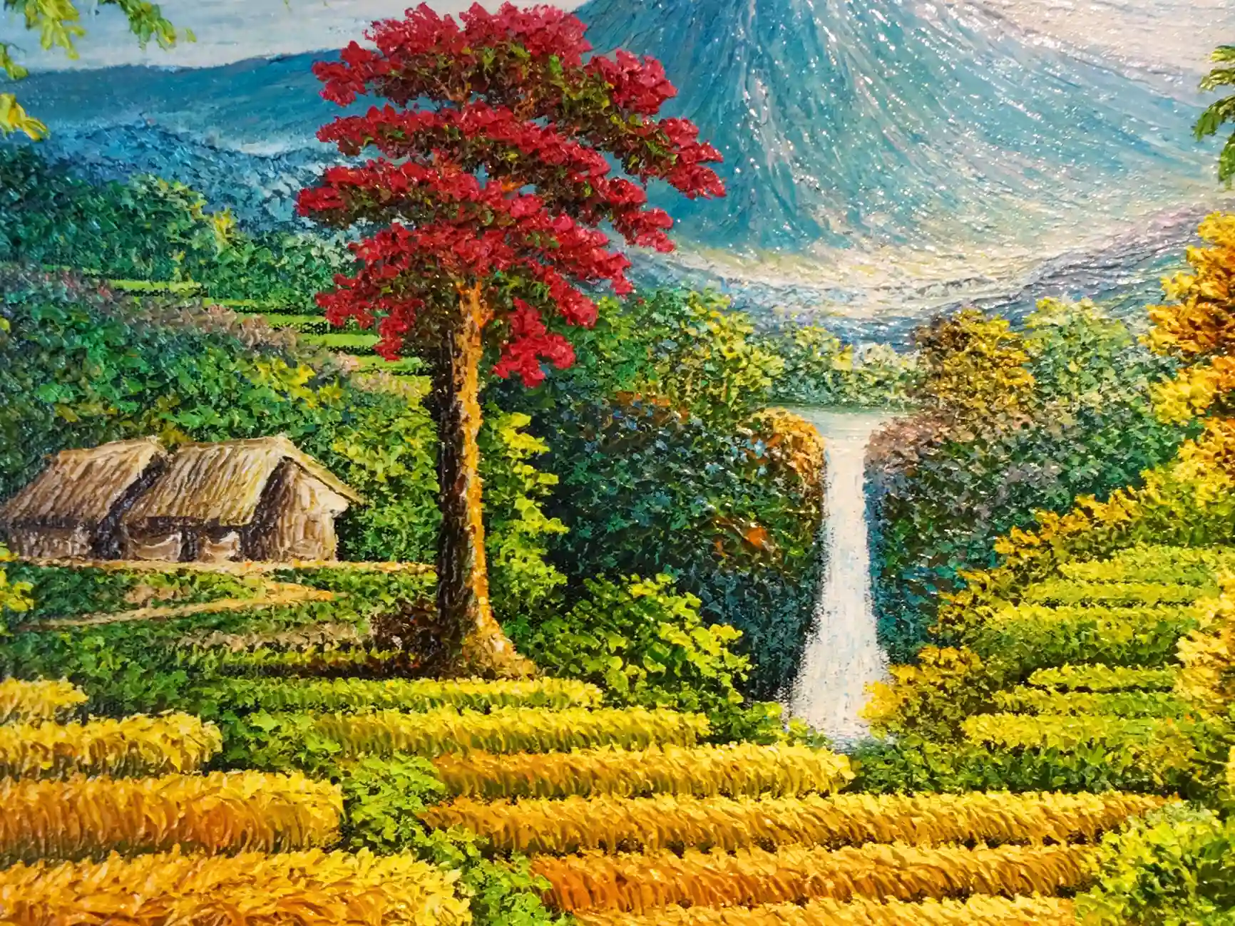 Mountain Rice Field Scenery Painting - Arts of Bali Mountain Rice Field Scenery Painting - Image 3