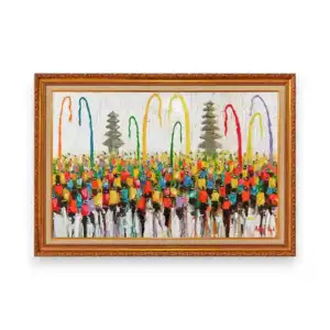 Large Balinese Ceremony Procession Painting