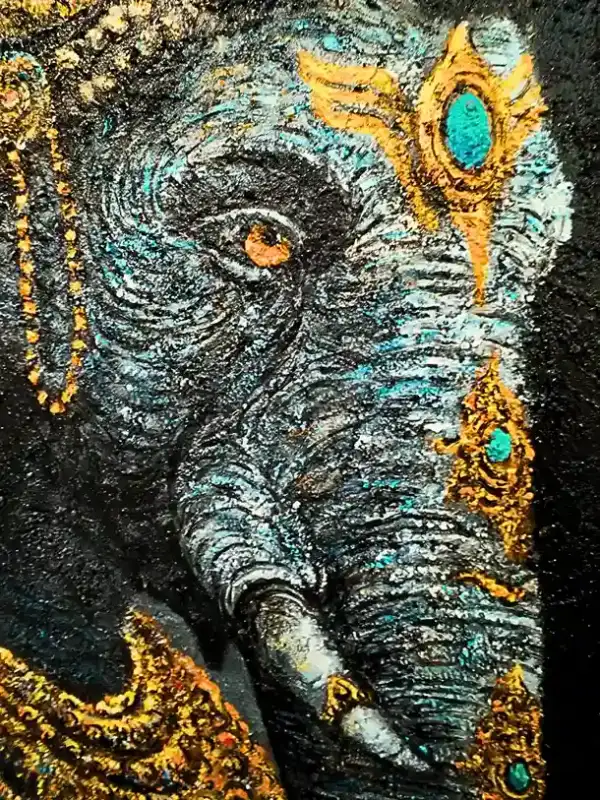 Sacred Textured Ganesha Divinity — original Balinese Ganesha elephant deity painting with rich impasto texture, Arts of Bali gallery