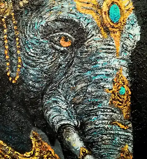 Sacred Textured Ganesha Divinity Painting Sacred Textured Ganesha Divinity — original Balinese Ganesha elephant deity painting with rich impasto texture, Arts of Bali gallery