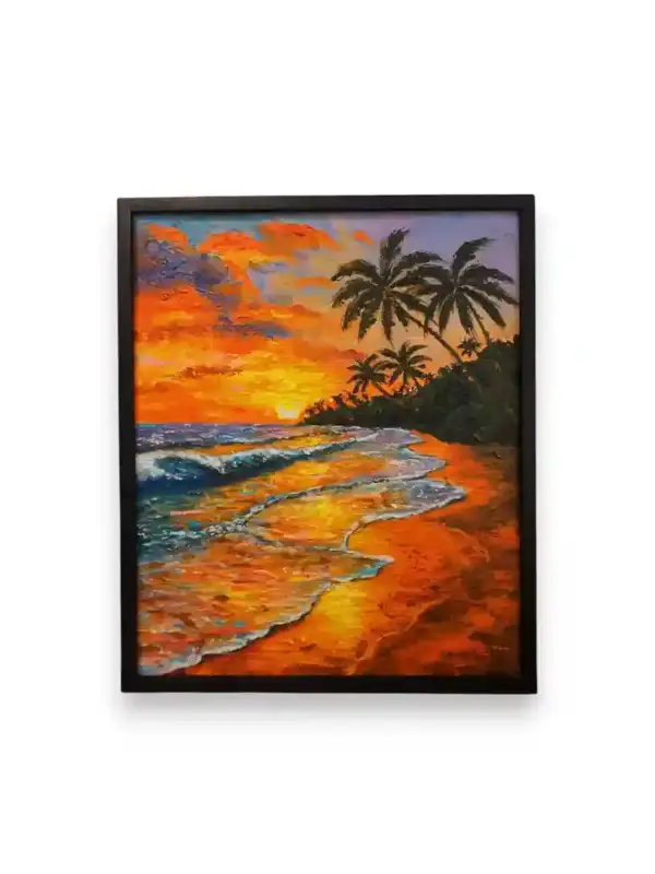 Paradise Beach Twilight — full canvas view of original Balinese beach and sunset painting, Arts of Bali gallery Seminyak