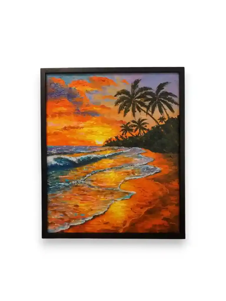 Paradise Beach Twilight — full canvas view of original Balinese beach and sunset painting, Arts of Bali gallery Seminyak
