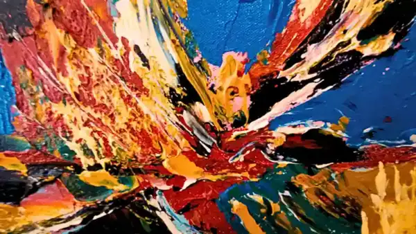 Vibrant Splash Abstract Painting — original abstract painting with vibrant blue and teal splash, Arts of Bali gallery Seminyak