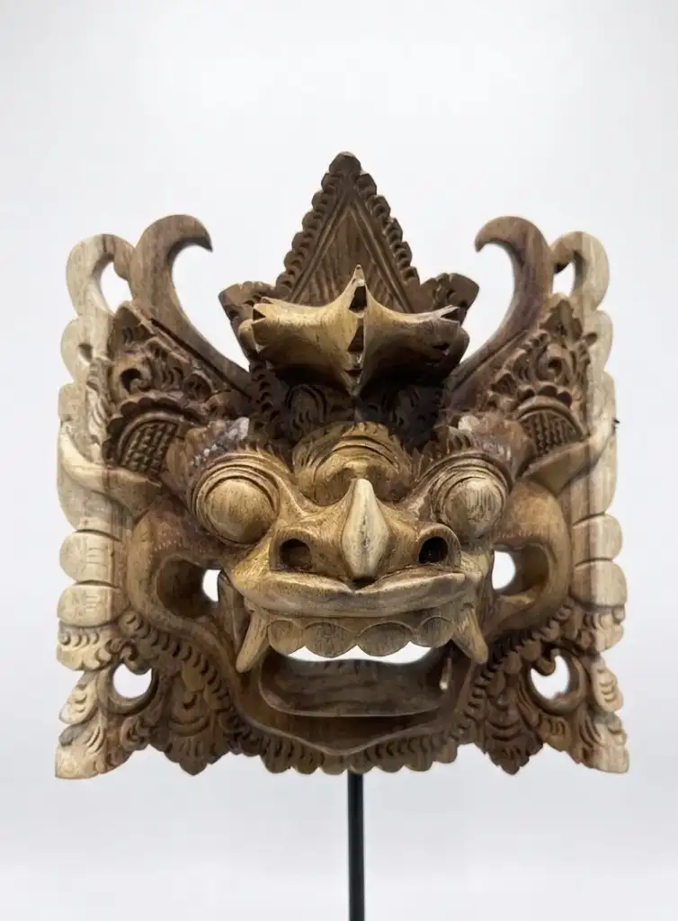 Balinese Barong guardian face mask — hand-carved and painted wood carving from Bali, Arts of Bali gallery Seminyak