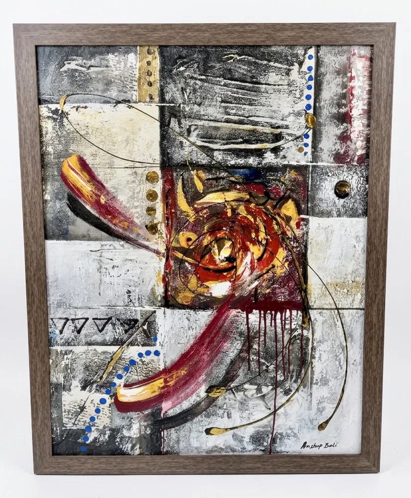 Infinite Horizon — original abstract large wall art Bali, 70x90cm, palette texture with gold leaf accents, signed Anchup Bali, Arts of Bali Seminyak