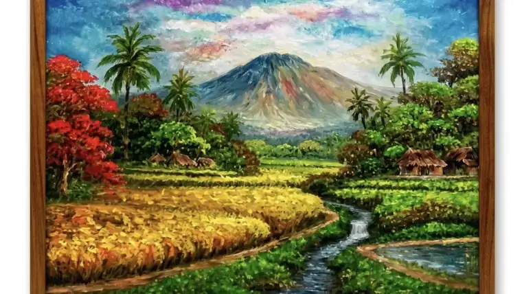 Mount Agung Painting Bali: Bali’s Sacred Volcano in Original Landscape Art