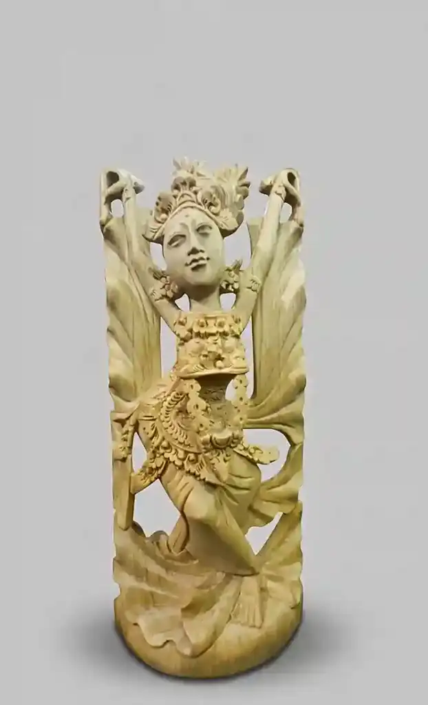 Premium Balinese Oleg dancer sculpture — hand-carved female dancer figure in local hardwood, Arts of Bali gallery Seminyak