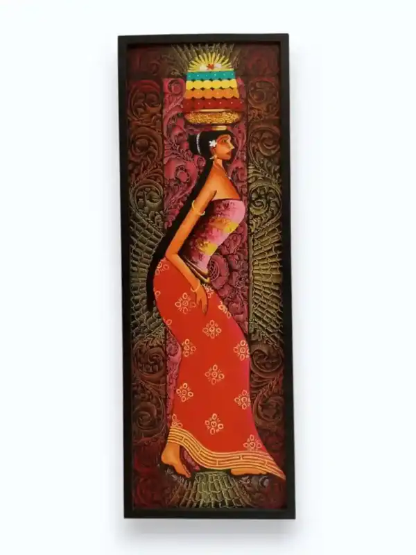 The Graceful Balinese Maiden — full canvas view of original painting of Balinese woman with suun offering, Arts of Bali gallery
