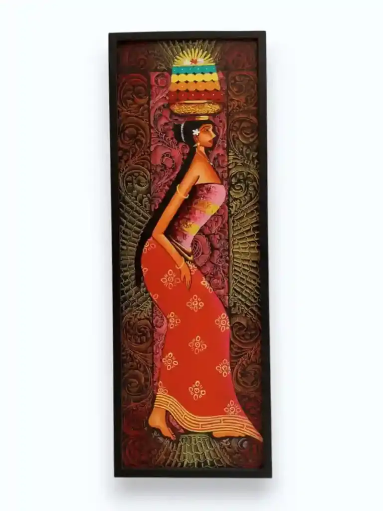 The Graceful Balinese Maiden — full canvas view of original painting of Balinese woman with suun offering, Arts of Bali gallery