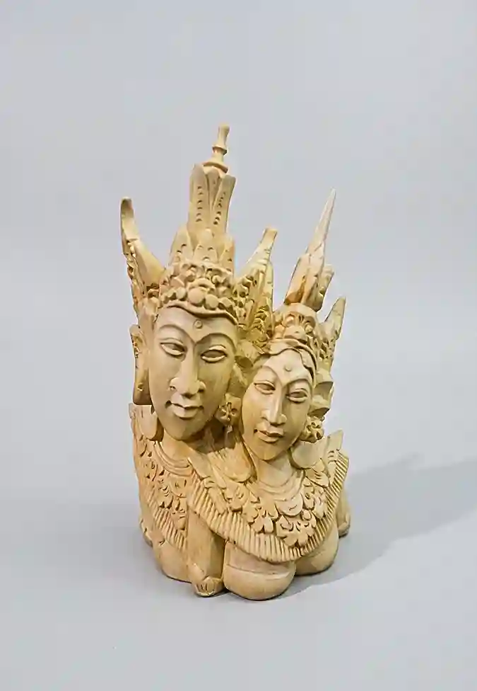 The Eternal Love of Rama and Sita — original Balinese wood carving depicting the Ramayana lovers, Arts of Bali gallery