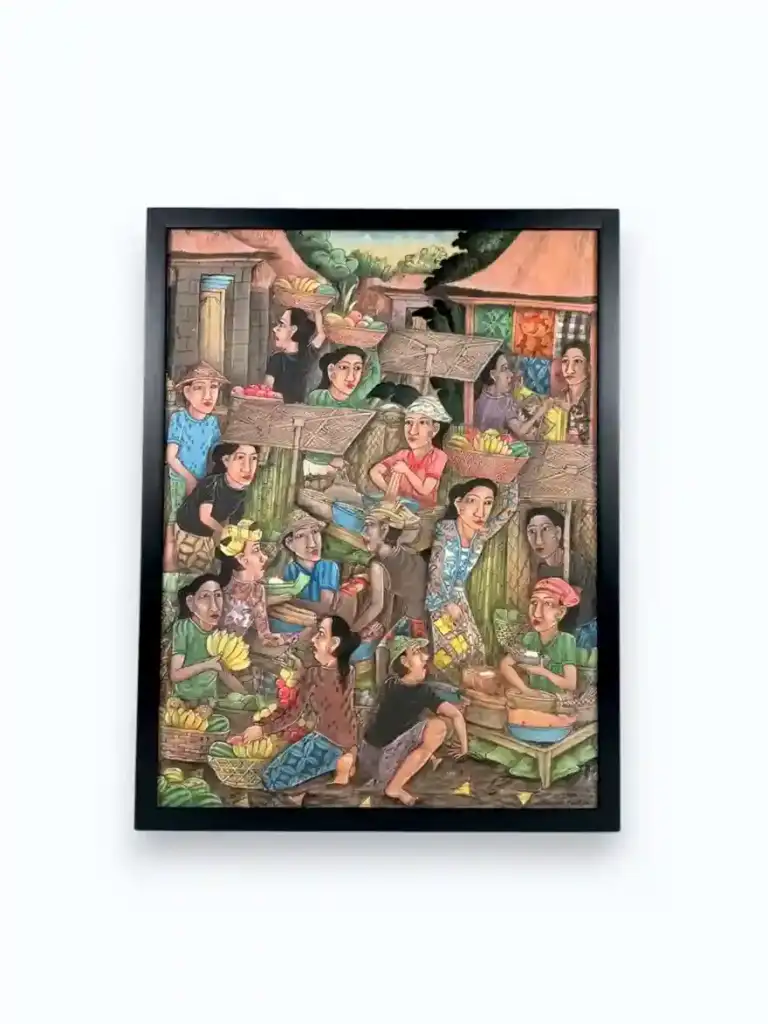 The Vibrant Traditional Ubud Market — full canvas view of original Balinese village market painting, Arts of Bali gallery