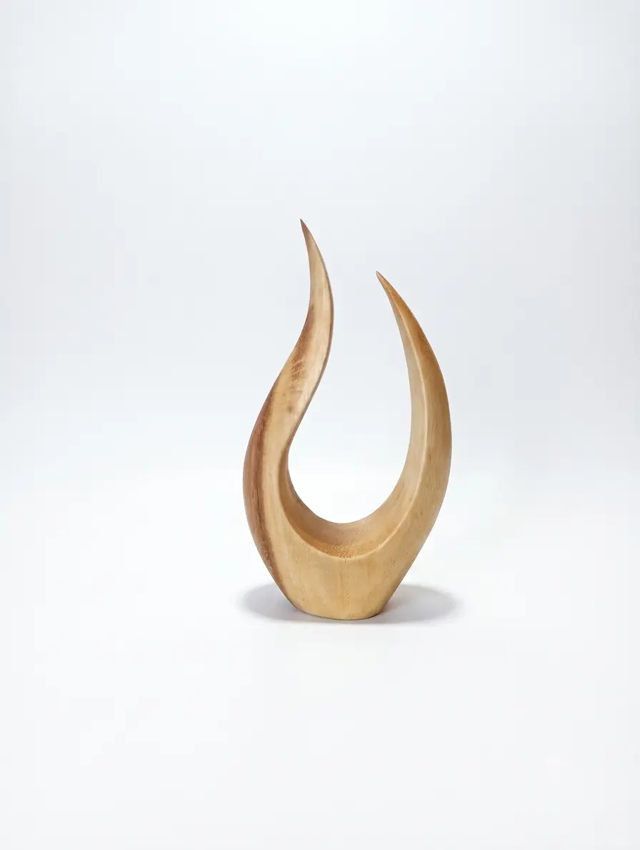 Flame Abstract Wooden Sculpture - Arts of Bali Hand-carved flame abstract wooden sculpture 20cm, modern minimalist Indonesian wood carving from Arts of Bali.