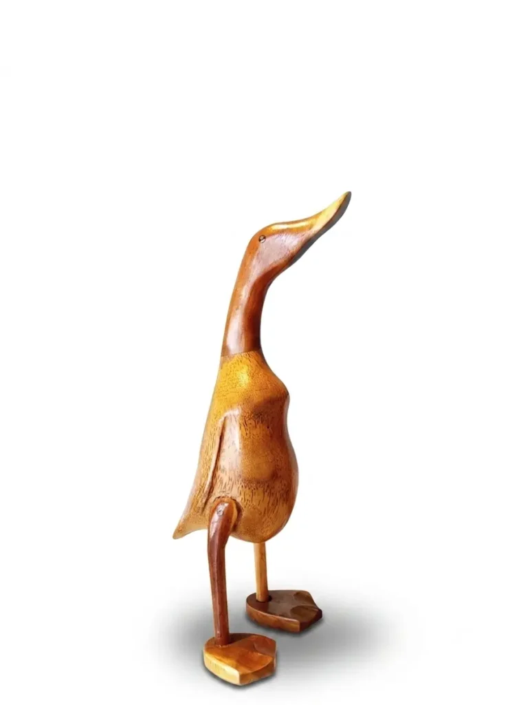 Hand-carved standing wooden duck sculpture 40cm, authentic rustic Indonesian wood art from Arts of Bali.