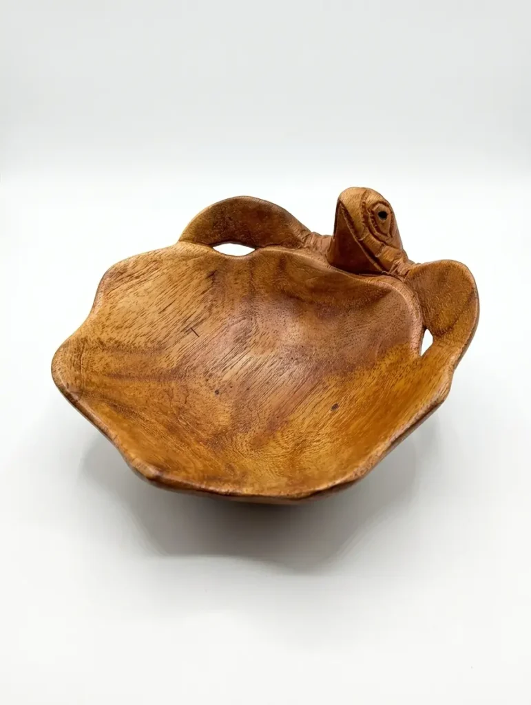 Hand-carved sea turtle wooden decorative bowl, authentic Balinese functional wood art piece from Arts of Bali.
