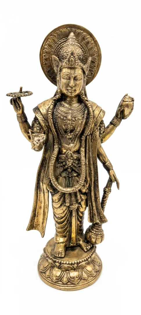 bali bronze statue of dewa wisnu vishnu four arms conch and lotus 40cm arts of bali