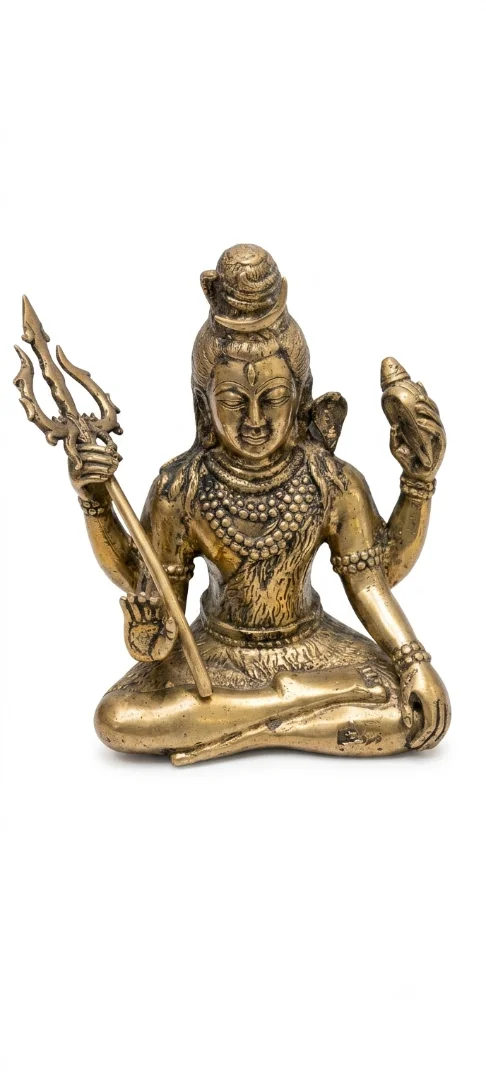 bali bronze statue of siwa shiva seated meditation trident gold finish 26cm arts of bali