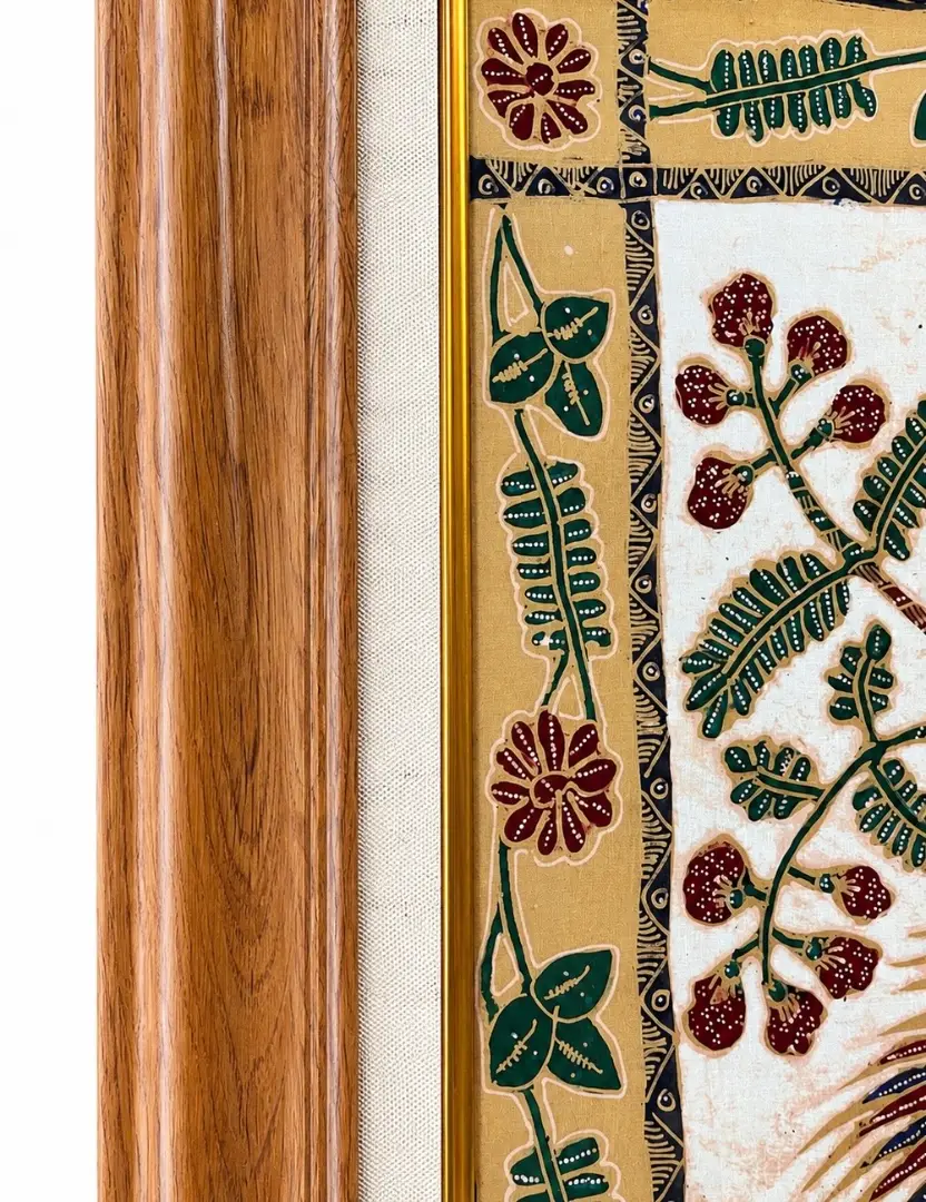 batik cendrawasih painting border detail cecek dot technique gold frame arts of bali