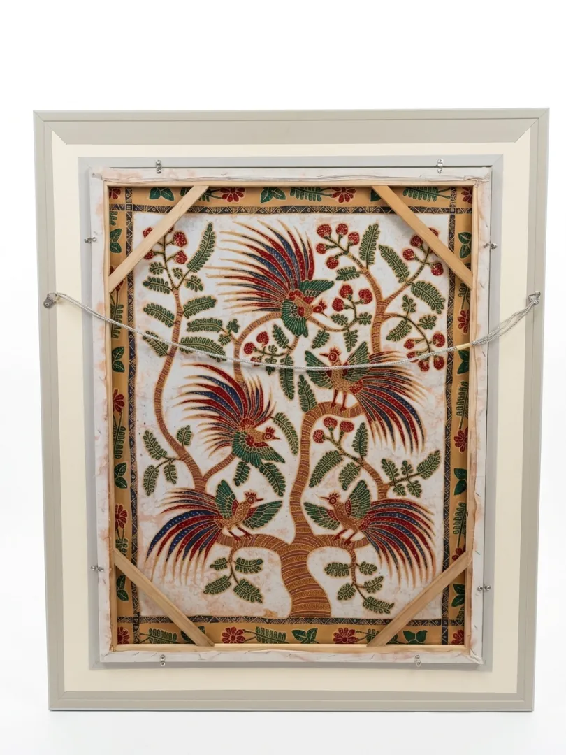 batik cendrawasih painting canvas reverse side stretcher bar mounting arts of bali