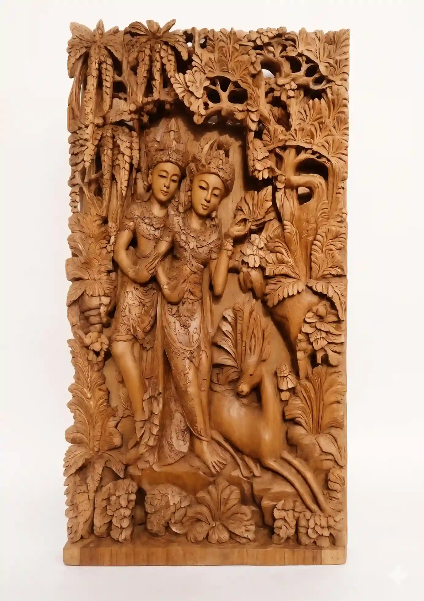 rama and shinta with the golden deer wood relief panel ramayana bali 40x70cm arts of bali