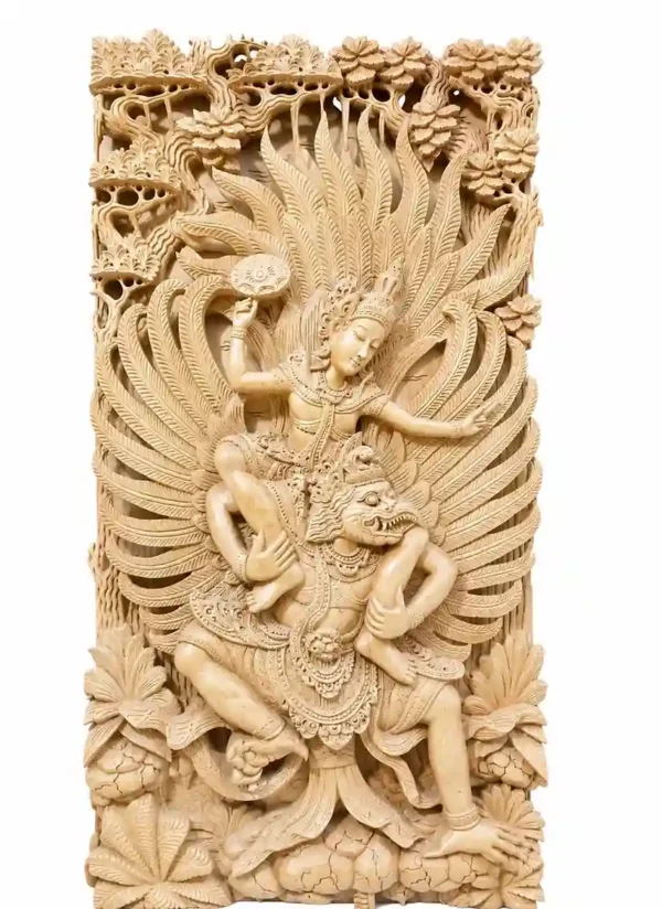 garuda wisnu kencana sacred forest hand-carved wooden relief panel arts of bali