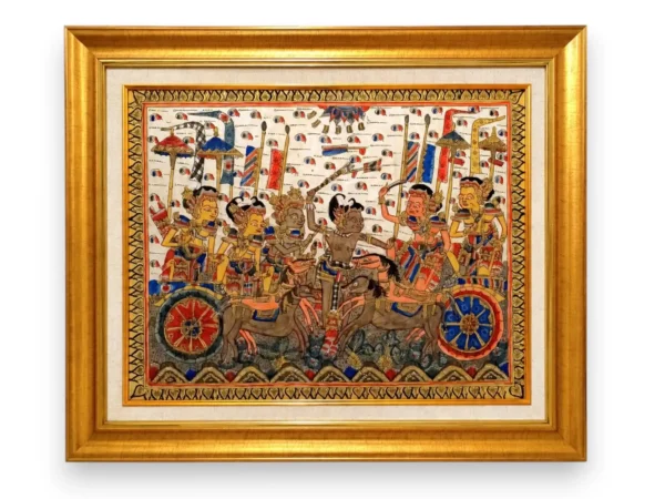 the epic mahabharata battle kamasan painting traditional wayang style hand-painted arts of bali